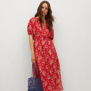Mango printed ruched dress - L